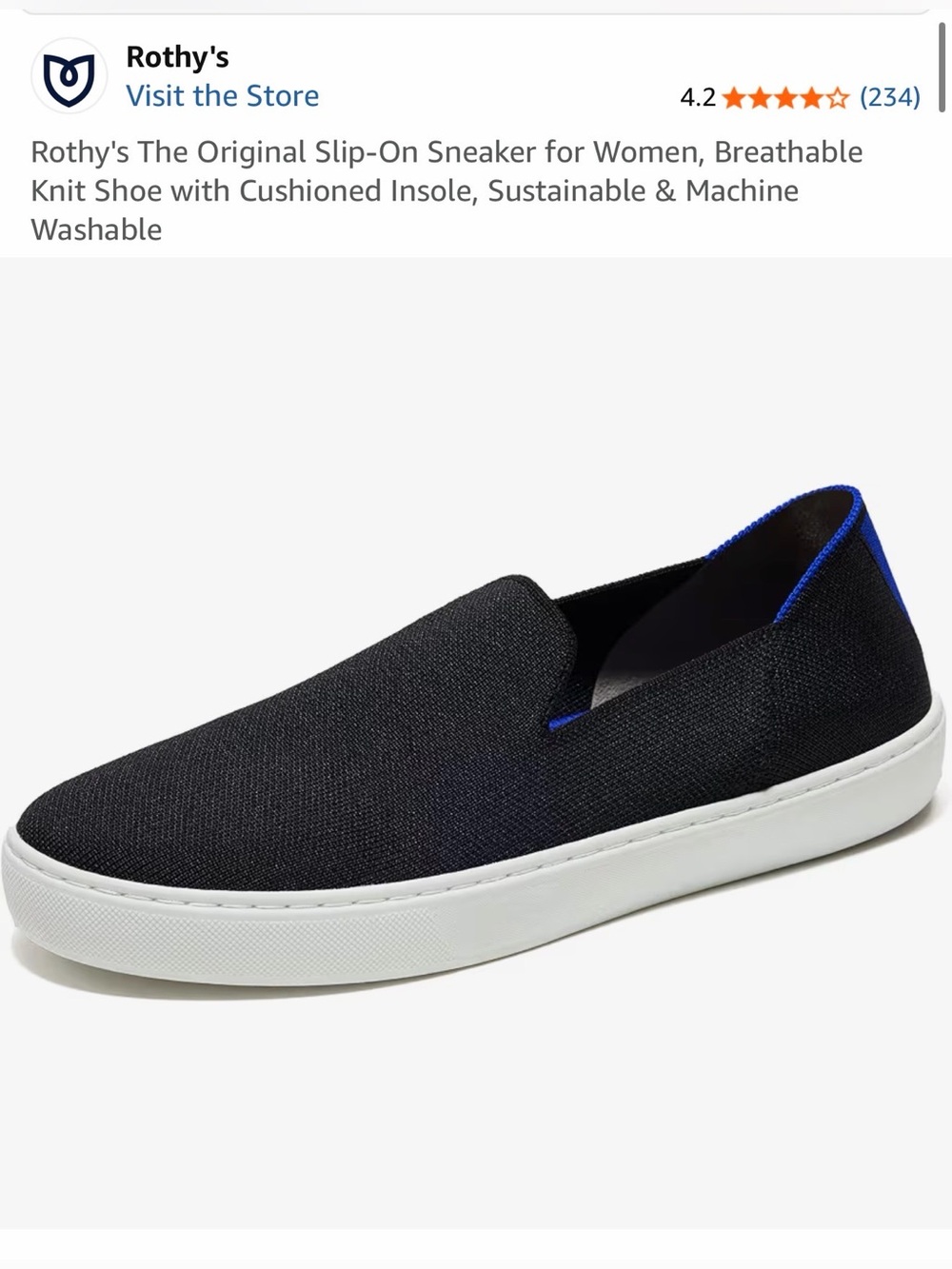 Rothy's Slip-On Loafer in Black with Blue Accent